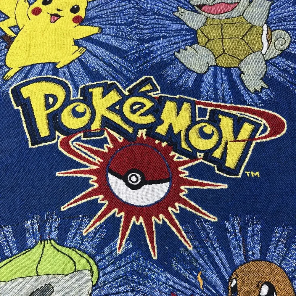 Pokemon Vintage 90s Tapestry Throw Blanket Pikachu Charmander Bulbasaur Squirtle